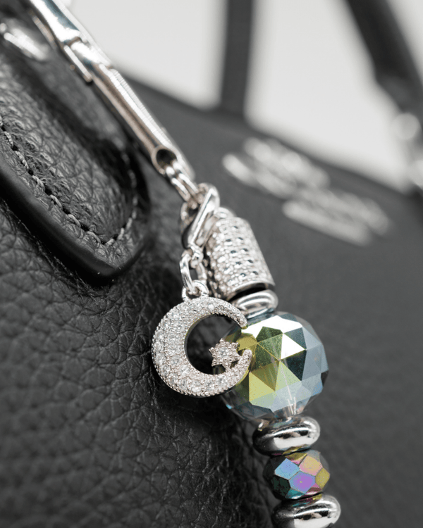 Platinum-plated micro pavé cubic zirconia moon & star charm