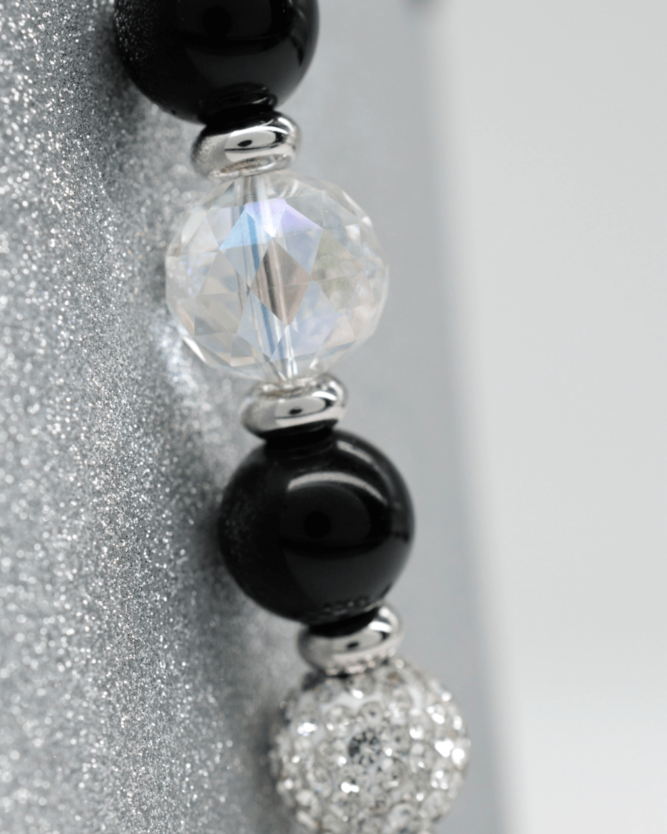 Electroplated glass & black obsidian gemstones