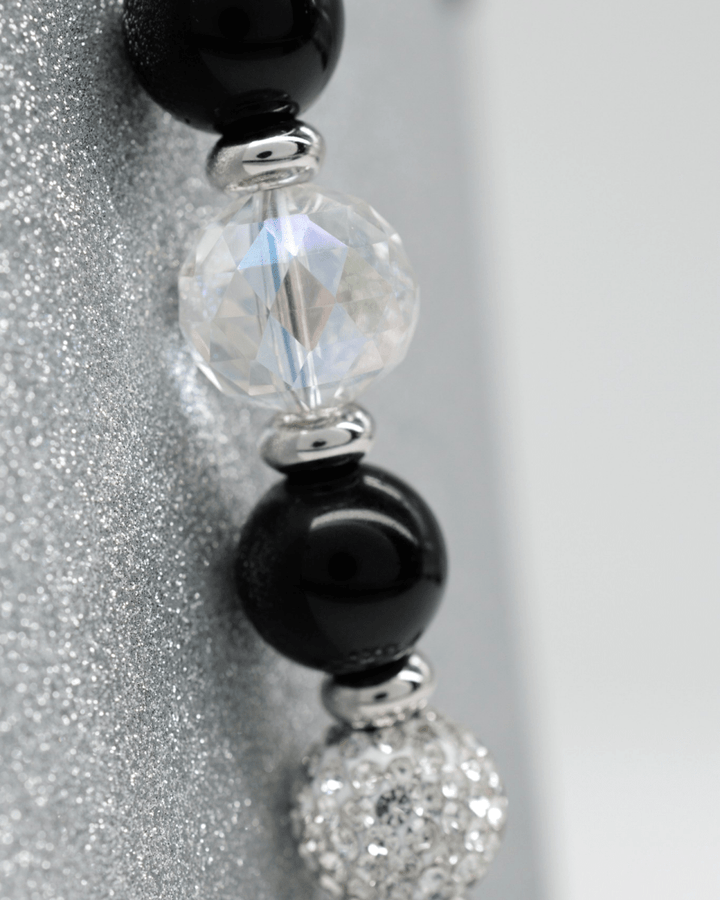 Electroplated glass & black obsidian gemstones