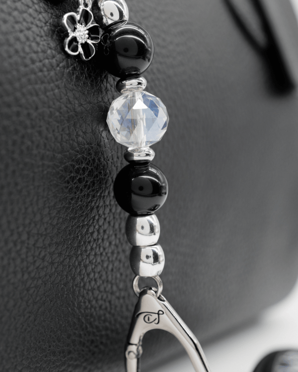 Electroplated faceted glass center bead & genuine black obsidian