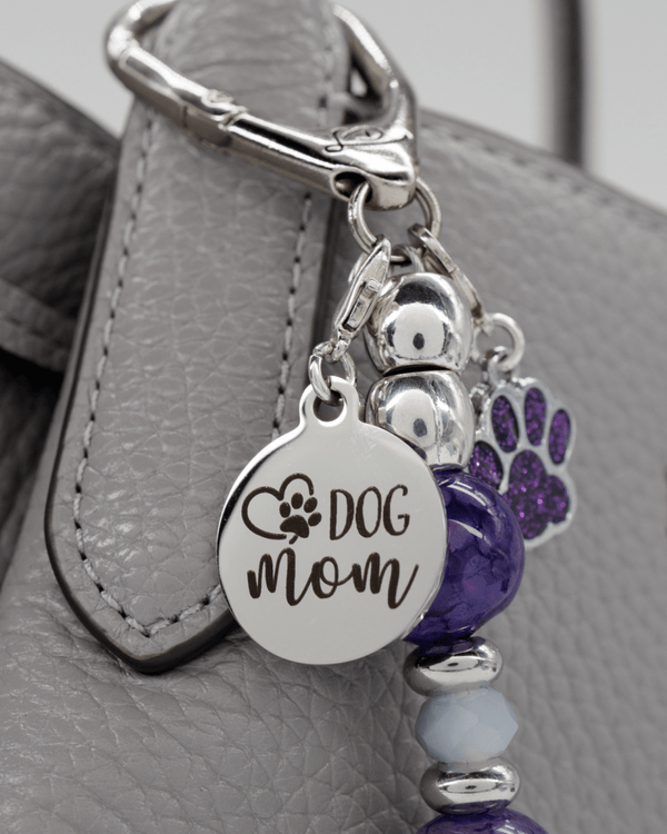 Polished stainless "dog mom" charm
