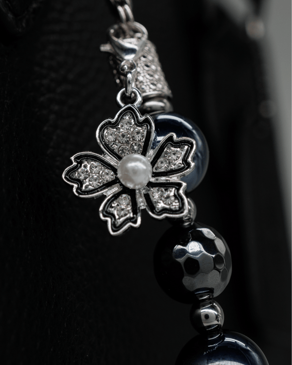 Silver plated rhinestone & pearl flower charm