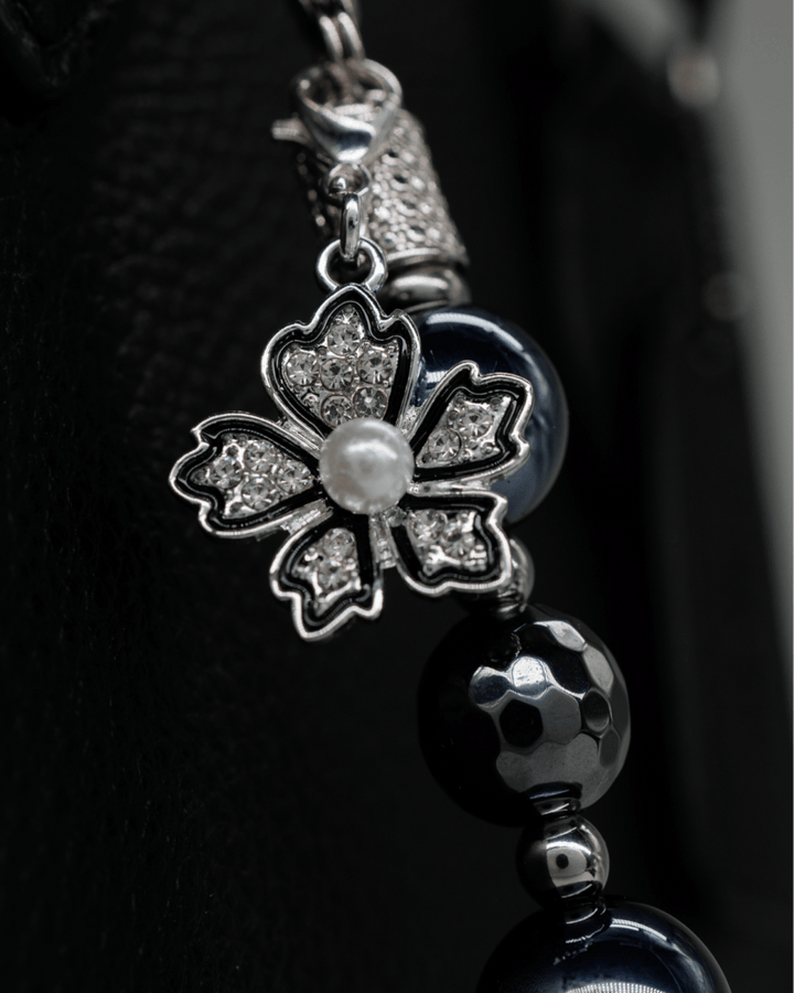 Silver plated rhinestone & pearl flower charm