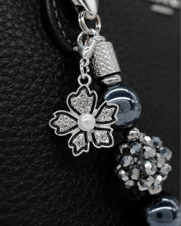Silver plated rhinestone & pearl flower charm