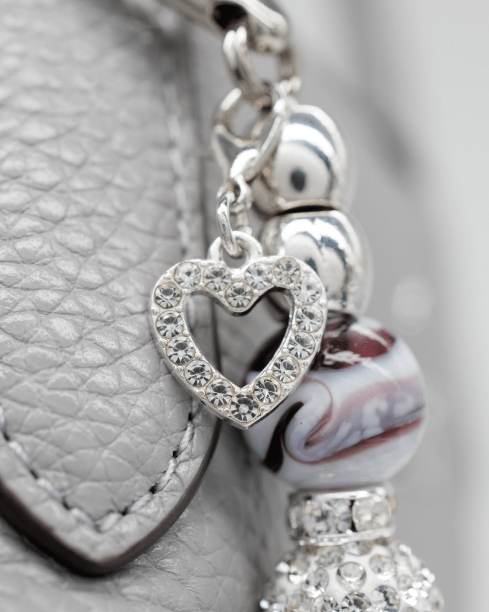 Silver plated rhinestone heart charm