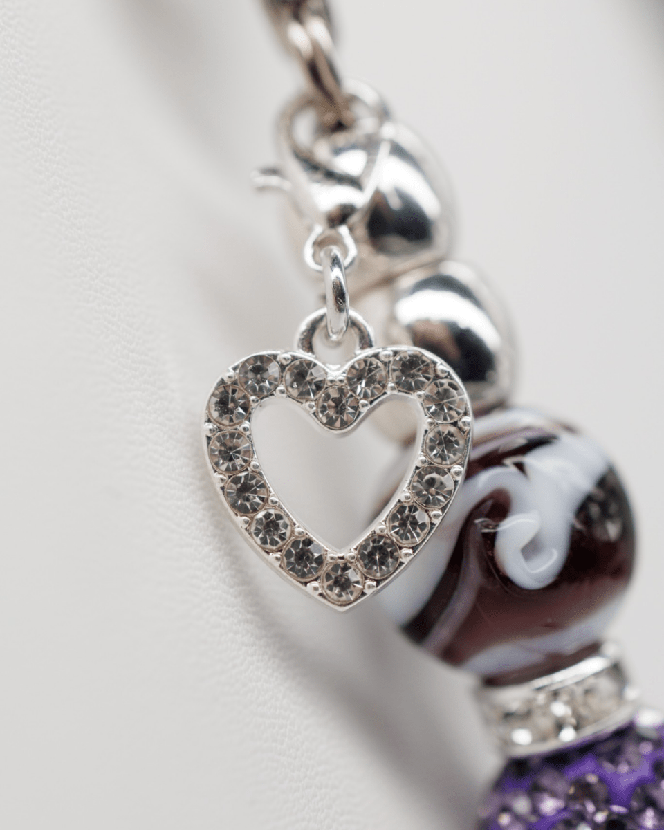 Silver plated rhinestone heart charm