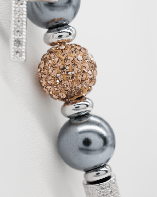 Austrian crystal center bead & grey pearlized glass