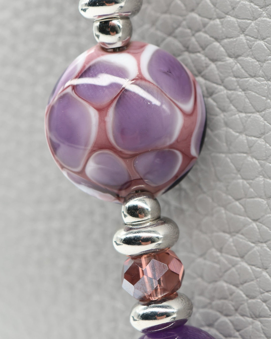 LD Keyfinder Amethyst Moon necklace with artisan glass bead, amethyst, kunzite, and platinum-plated accents.