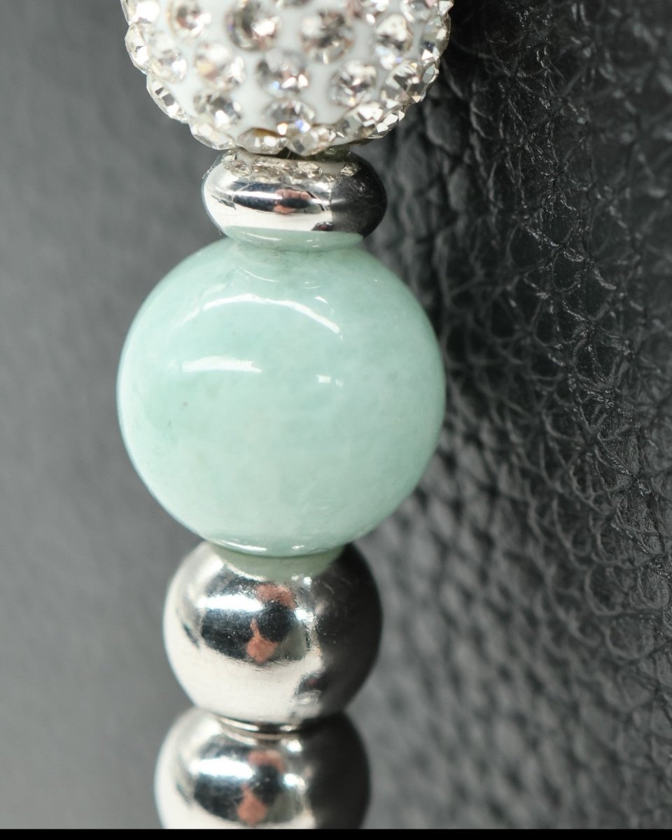 LD Keyfinder Beachside Bliss Mini beaded keychain with aqua Malaysian Jade, Austrian crystal, and silver spacers.