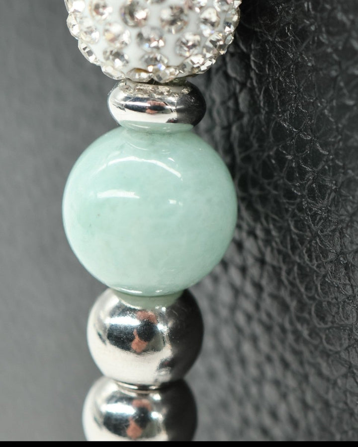 LD Keyfinder Beachside Bliss Mini beaded keychain with aqua Malaysian Jade, Austrian crystal, and silver spacers.