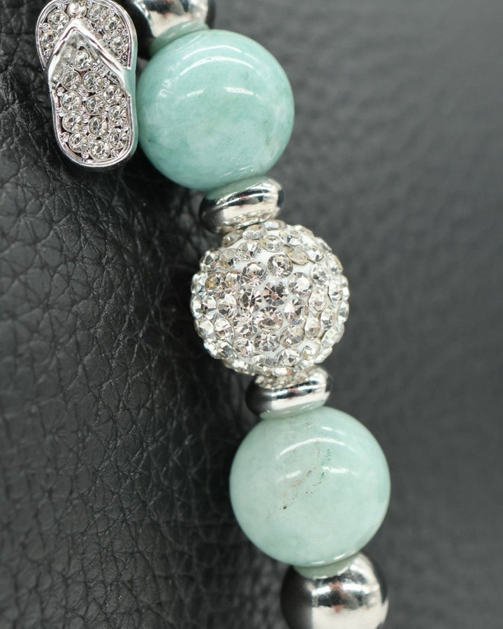 LD Keyfinder Beachside Bliss Mini featuring aqua Malaysian jade beads, Austrian crystal, and a rhinestone flip flop