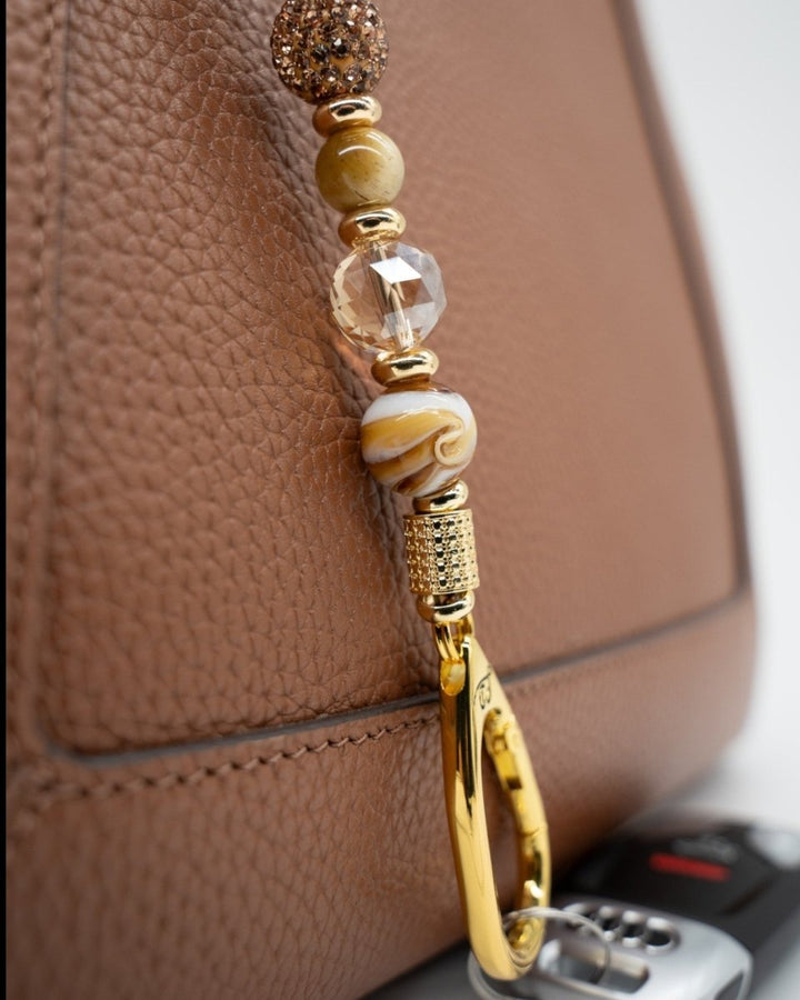 Golden Facted Glass and Caramel Swirling Lampwork Beads