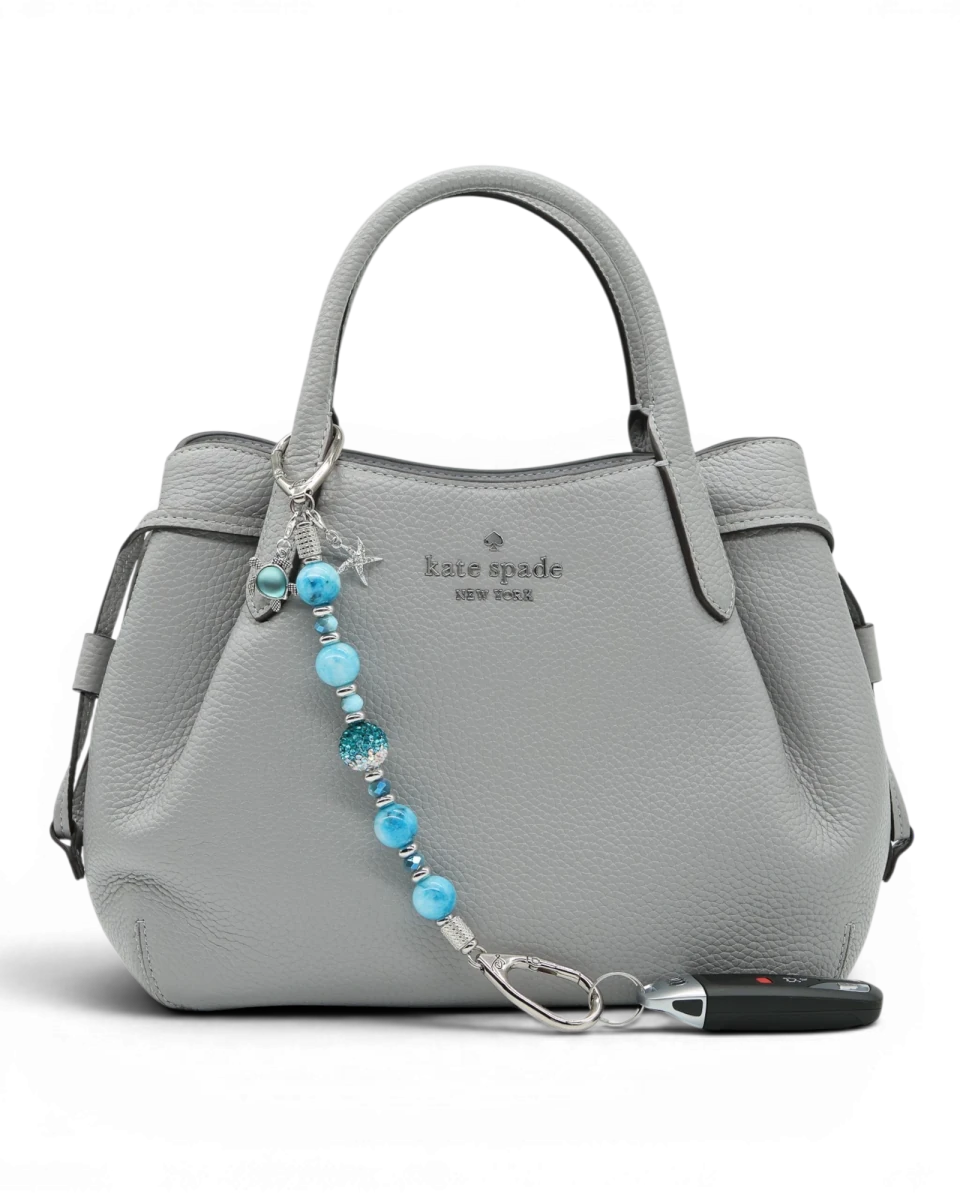 LD Keyfinder Coastal Tide keychain with hemimorphite beads, Austrian crystal, glass beads, turtle and starfish charms.