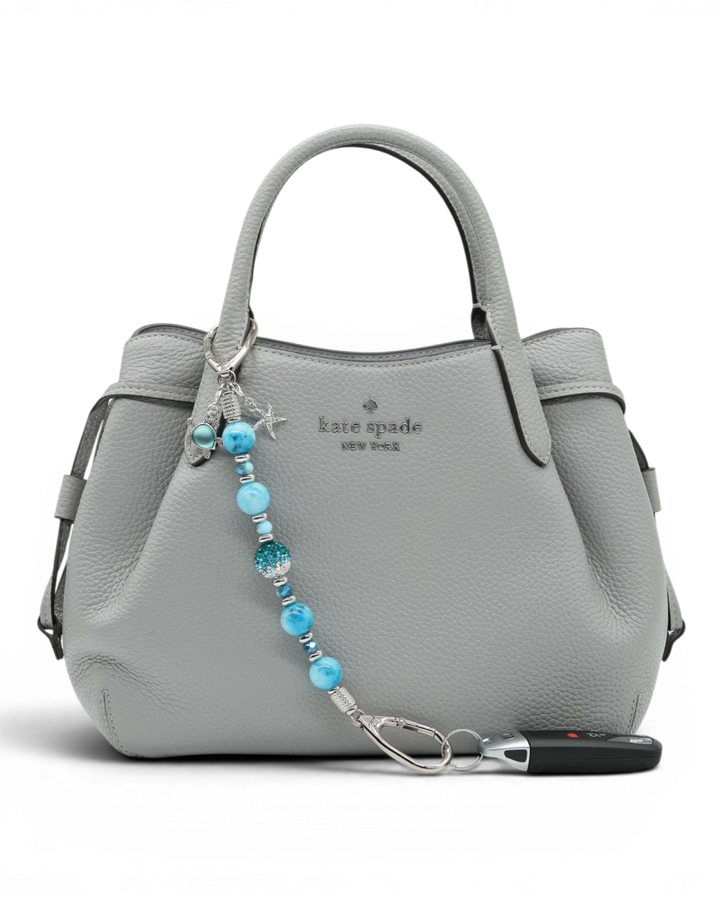 LD Keyfinder Coastal Tide keychain with hemimorphite beads, Austrian crystal, glass beads, turtle and starfish charms.