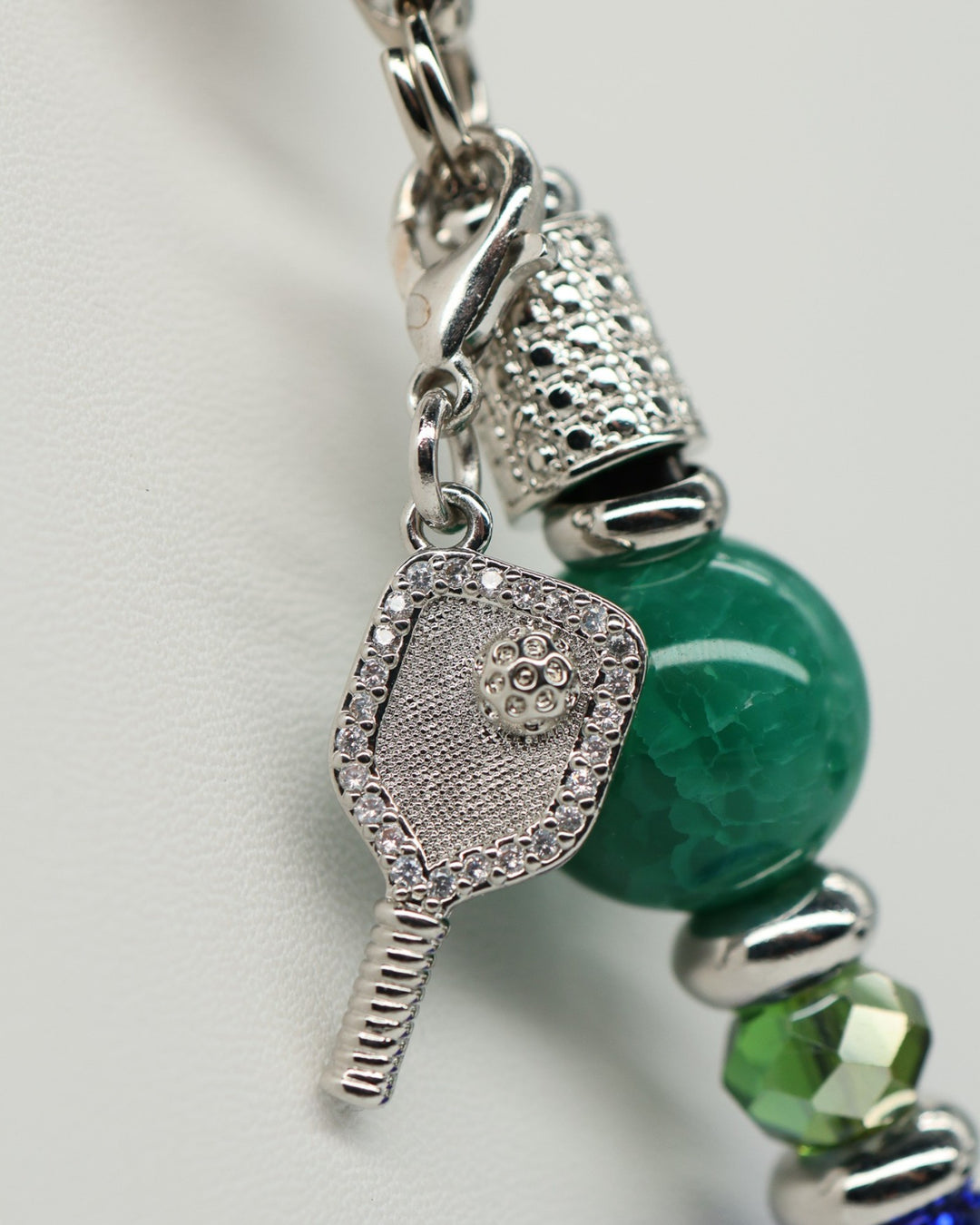 Platinum plated micro pavé pickleball paddle charm