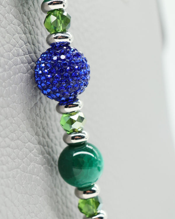 Austrain crystal center bead & dark green agate