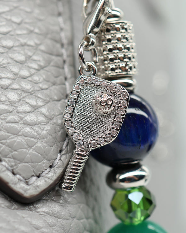 Platinum plated micro pavé pickleball paddle charm