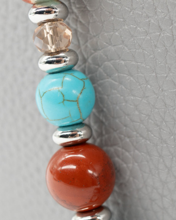 LD Keyfinder Cowgirl Dreams beaded accessory featuring red jasper, turquoise, and golden glass beads with silver spacers
