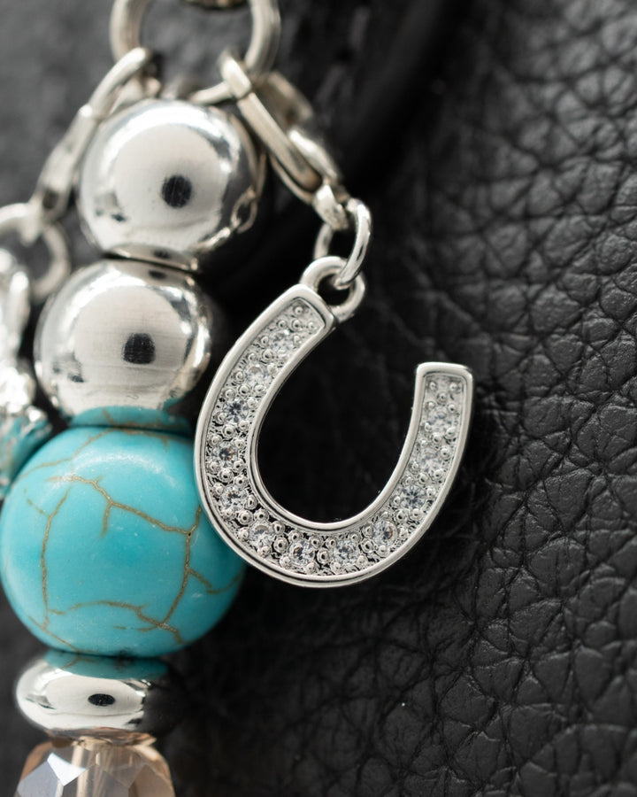Platinum-plated rhinestone lucky horseshoe charm