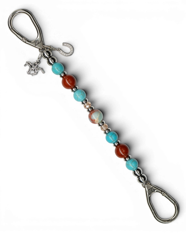 LD Keyfinder Cowgirl Dreams western key finder with red jasper, turquoise, imperial jasper, and horse and horseshoe charms.