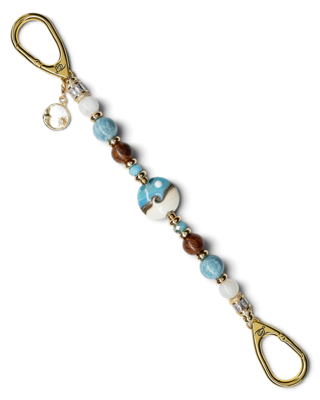 LD Keyfinder Equinox Harmony beaded accessory with moonstone, larimar, jasper, and a handcrafted artisan glass bead.