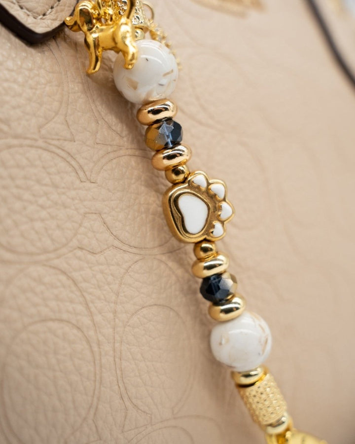 Gold Plated White Enamel Dog Paw Center Bead & Creamy White Seashell Beads