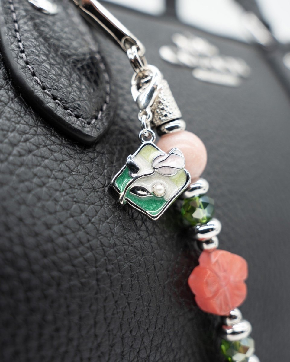 Platinum-Plated Green Enamel & Pearl Flower Bouquet Charm