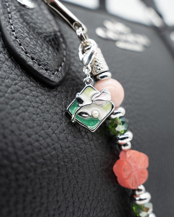 Platinum-Plated Green Enamel & Pearl Flower Bouquet Charm