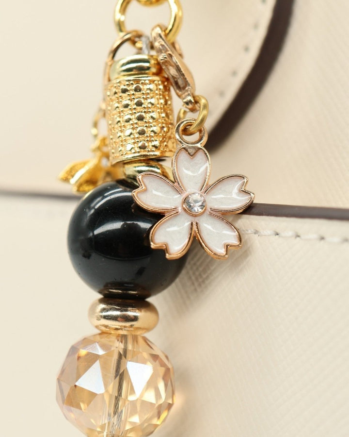 LD Keyfinder Gilded Bee charm with black obsidian, gold crystal beads, and flower & bee charms.