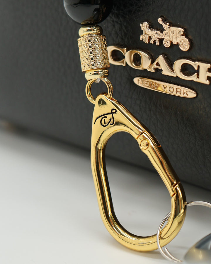 LD Keyfinder Golden Fairway-Mini featuring black obsidian, moss green crystals, and 18KT gold plated accents.