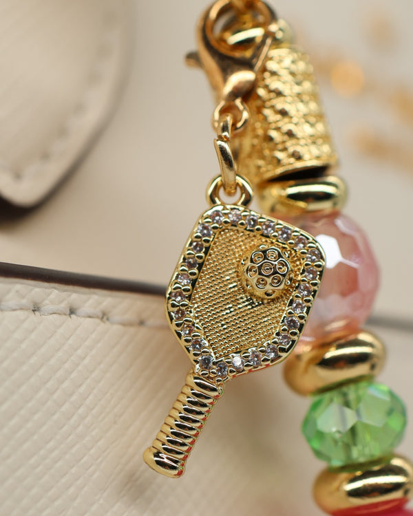 Micro pavé rhinestone pickleball paddle charm