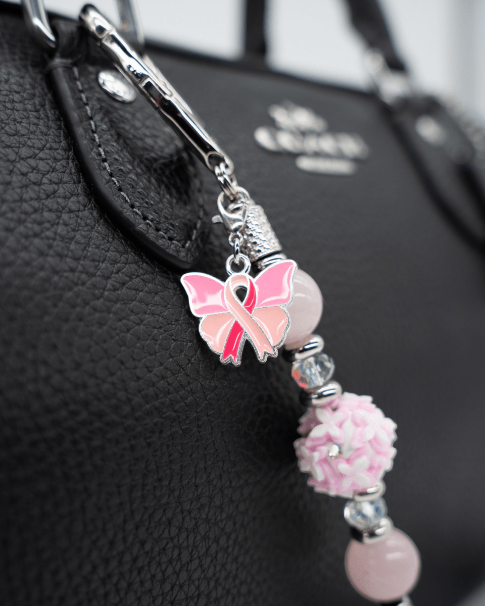 Platinum Plated Enamel Ribbon & Butterfly Charm