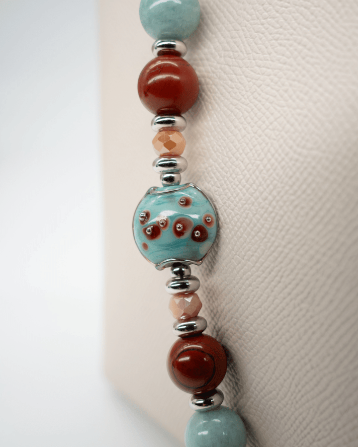 LD Keyfinder Maple Majesty artisan glass and gemstone beaded accessory featuring red jasper and aqua jade beads.