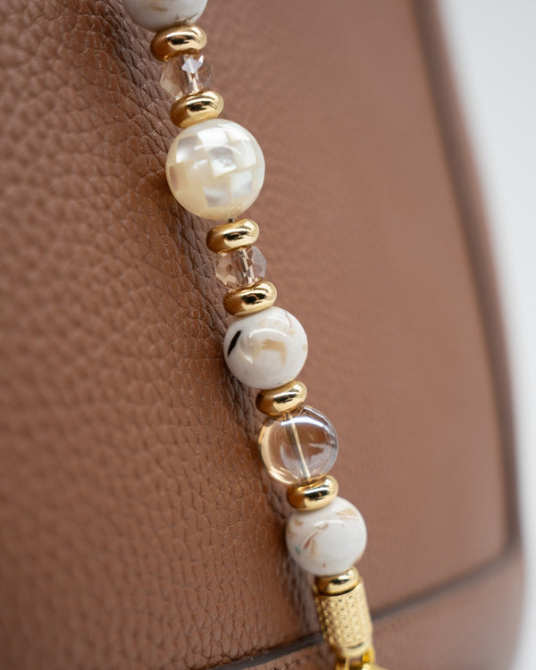 Genuine Mother of Pearl Shell Handcrafted Centerpiece & Creamy Ivory Seashell Beads