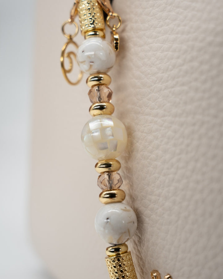 Genuine Mother of Pearl Shell Handcrafted Centerpiece & Creamy Ivory Seashell Beads