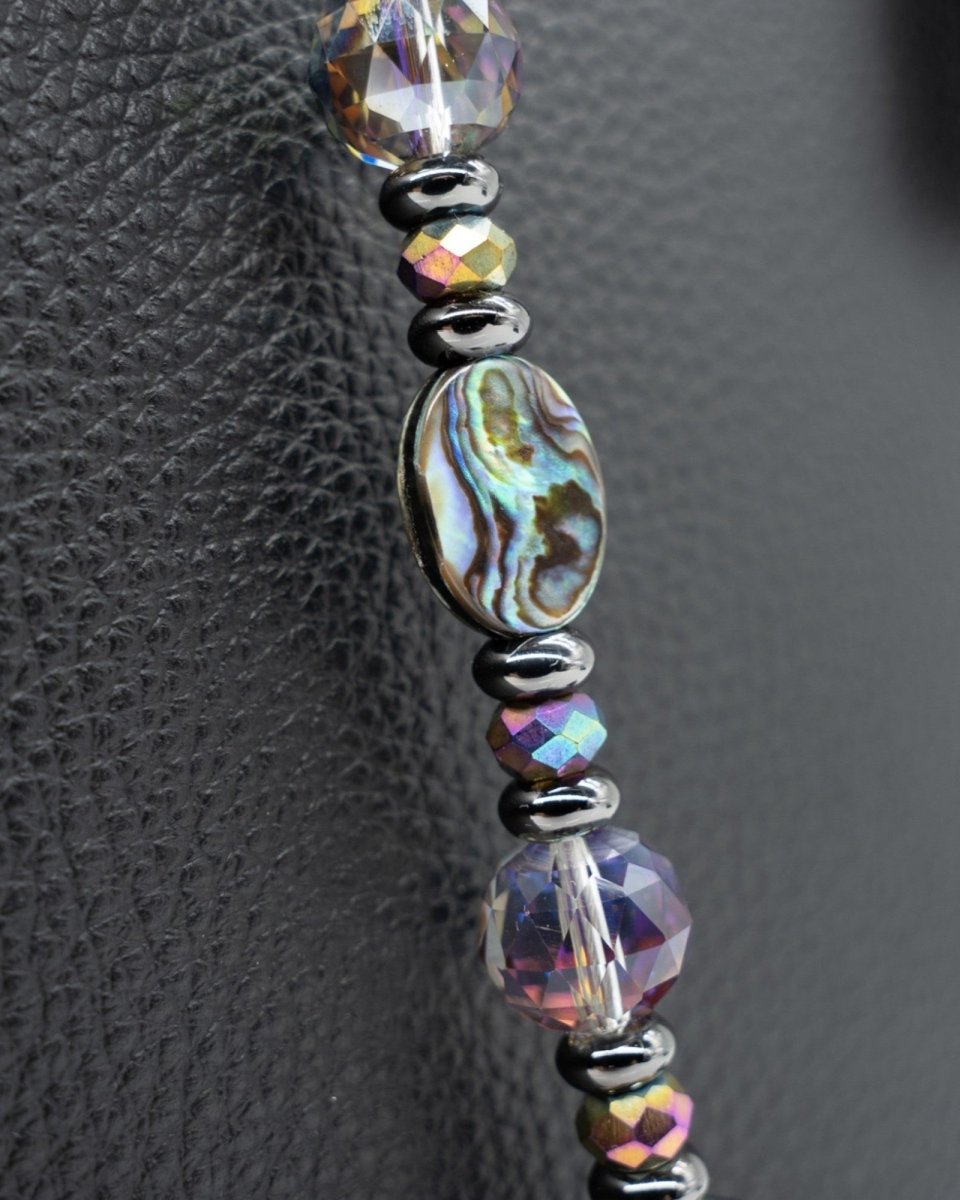 Genuine Abalone Shell Center Bead & Faceted Electroplated Glass Beads