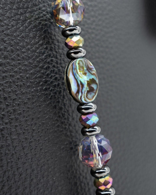 Genuine Abalone Shell Center Bead & Faceted Electroplated Glass Beads