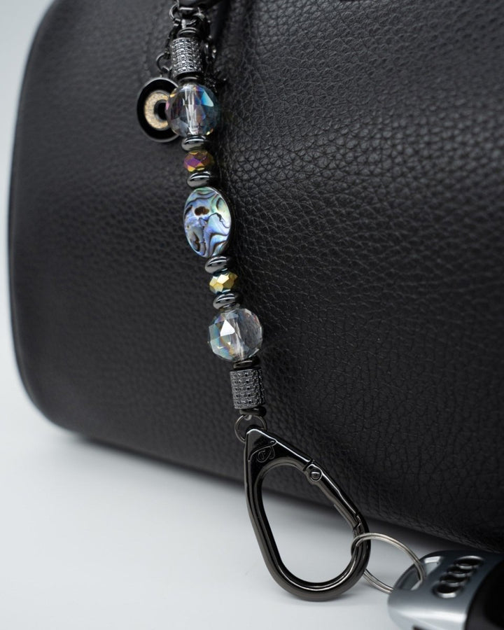 LD Keyfinder Midnight Aurora-Mini keychain with abalone shell, rainbow crystal beads, and moon and star charms.
