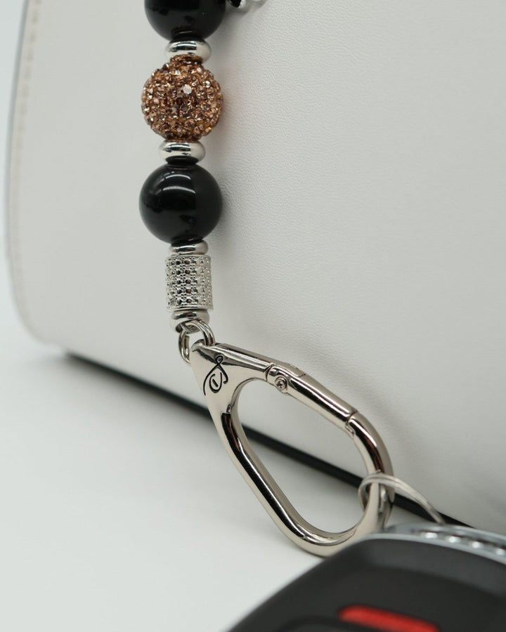 LD Keyfinder Midnight Hive-Mini keychain with black obsidian beads, crystal accent bead, and bee charm.