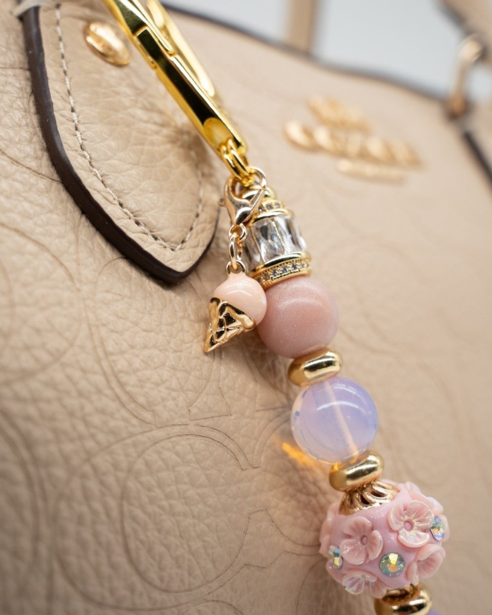 LD Keyfinder Petite Blush Sorbetto featuring pink opal, iridescent beads, floral centerpiece, and gold ice cream charm.