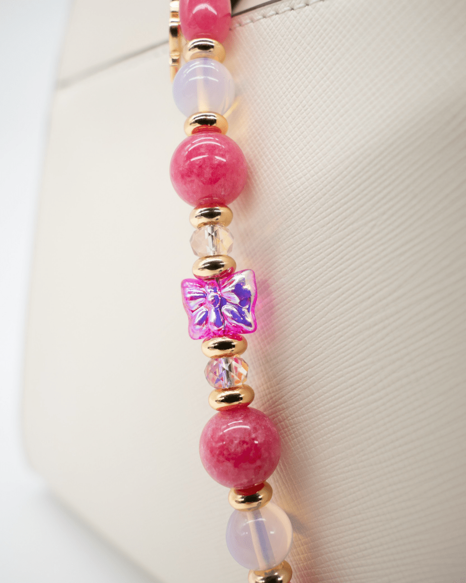 Genuine Pink Jade Gemstones & Hot Pink Electroplated Glass Butterfly Centerpiece
