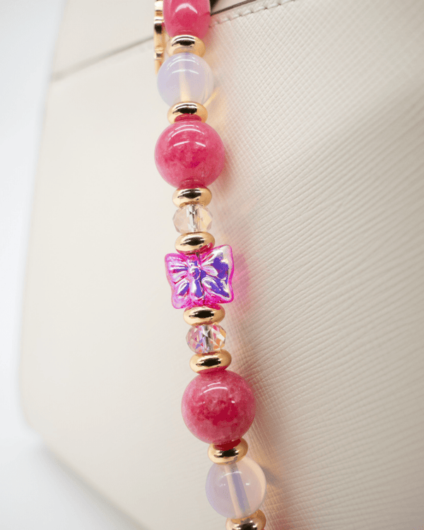 Genuine Pink Jade Gemstones & Hot Pink Electroplated Glass Butterfly Centerpiece