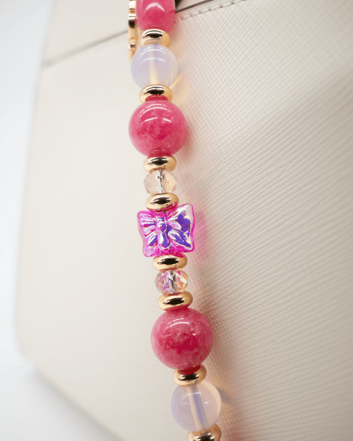 Genuine Pink Jade Gemstones & Hot Pink Electroplated Glass Butterfly Centerpiece