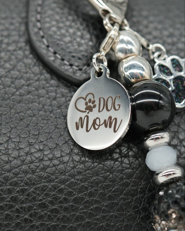 Polished stainless "dog mom" charm