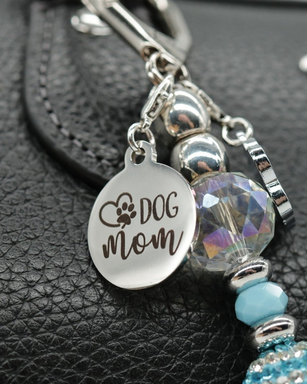 Polished stainless "dog mom" charm